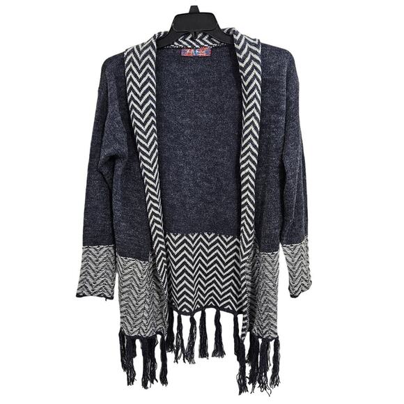 Boho Long Sleeved Chevron Lightweight Cardigan with Fringe. Size S. - Picture 1 of 4